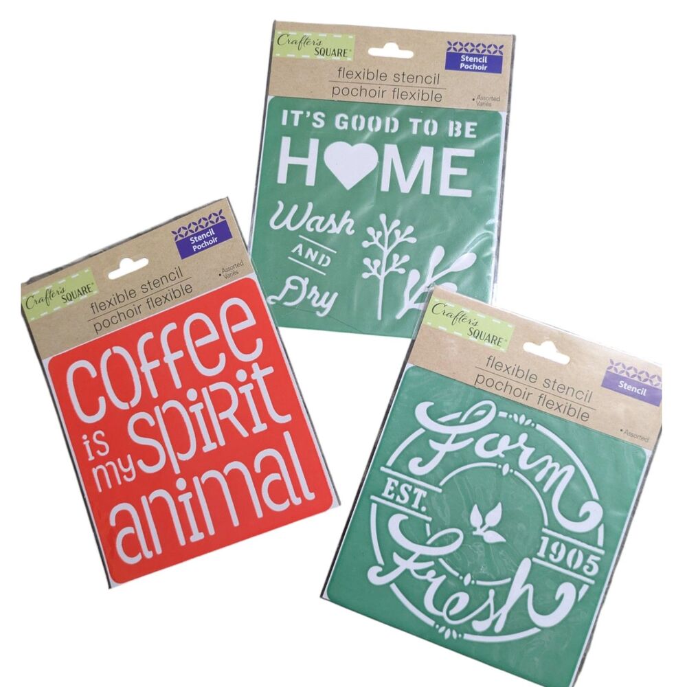 Crafter’s Square Flexible Stencils Lot of 3 – Farmhouse & Coffee Designs